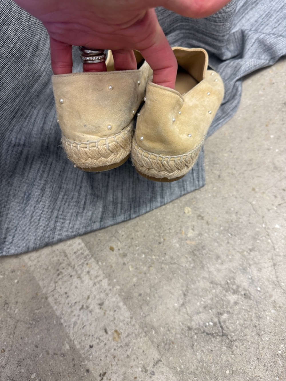 CHANEL Beige and Black Pearl-Embellished Espadrille Flats - Picture 10 of 11
